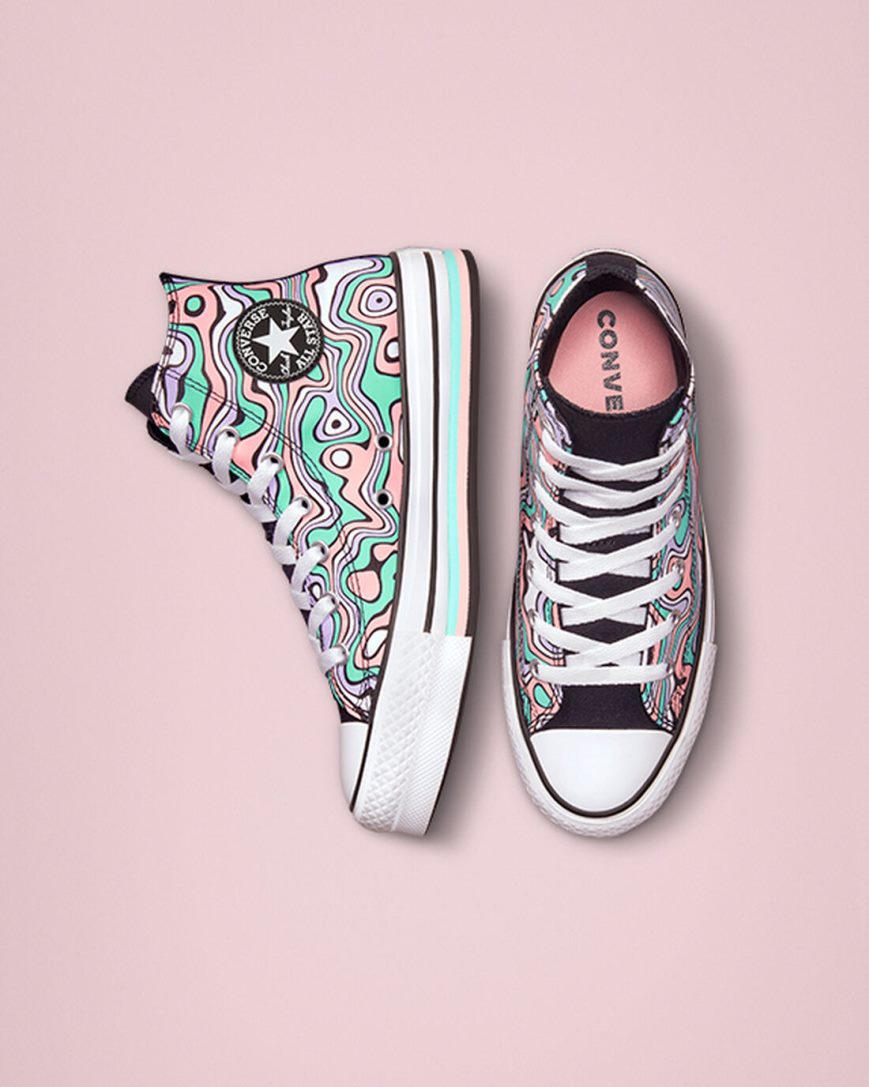 Dívčí Boty Na Platformy Converse Chuck Taylor All Star Lift Color Swirl Vysoké Světle Tyrkysové Koralove | CZ JZRO25